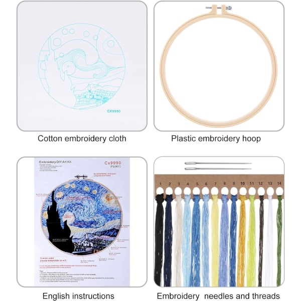 Broderi Korssting Trykkesæt, DIY Broderi Starter Kit Håndsyning Håndværk Korssting Begyndere til Voksne (Stjernehimmel)