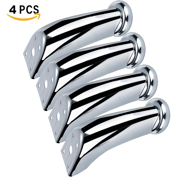 4 st möbelben, kromjärnben, lutande sofaben, soffbordsben, snedställda bordsben, för soffor, stolar, pallar, skåp (silver, 9,5 cm)