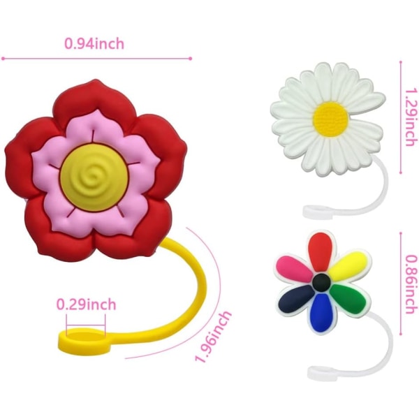 10 Pakke Søte Fargerike Blomster Silikon Halmlokk Gjenbrukbare Støv Pr