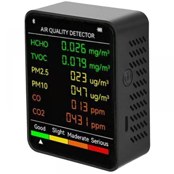 6 i 1 PM2.5 PM10 HCHO TVOC CO CO2 Multifunksjonell Luftkvalitetsmåler CO Karbondioksid Formaldehyd LCD-skjerm Stor Skjerm Bærbar Hjemmekontor Ho