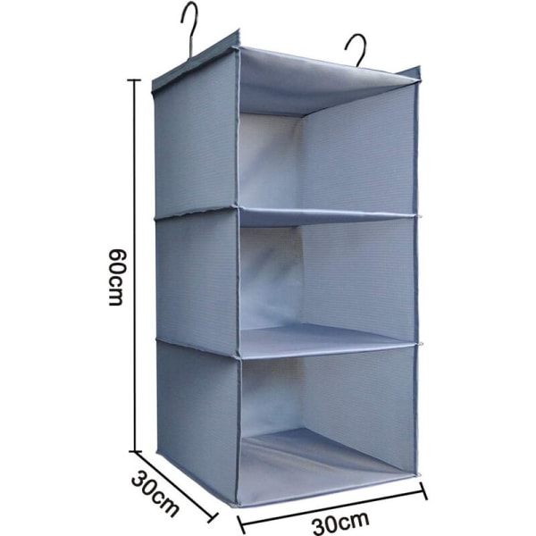 Vaatekaapin järjestäjä, jossa on 3 osastoa, kangaskaappi rautakehyksellä, taittuva riippuhylly, vaatteiden säilytysjärjestelmä, harmaa