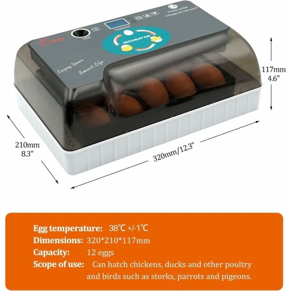 HHD 12 intelligent automatisk kyllingrugemaskin ny husholdning mini-type automatisk egg snuing fjærfe rugemaskin