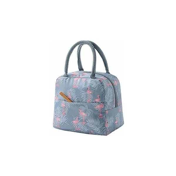 1 lett matpose, 6 l, grå med rosa flamingo-motiv, liten isotermisk pose, for arbeid, utendørsaktiviteter, skoleturer (grå)
