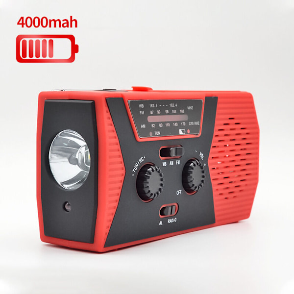 4000MAH LORDABLE RADIRE RADIRE RADILE SOLRADIO RADIO/CRANVELLE/AM/FM VEVRADIO Radio Batteri Nödladdare Dynamo LAMPA SOS ALARM POLLETHER POLLETHE