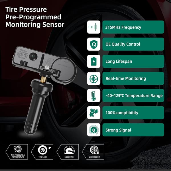 Dæktryksensor, 315MHZ Dæktryksovervågningssystem (TPMS) Sensor Udskiftning til Buick GMC Chevrolet Cadillac