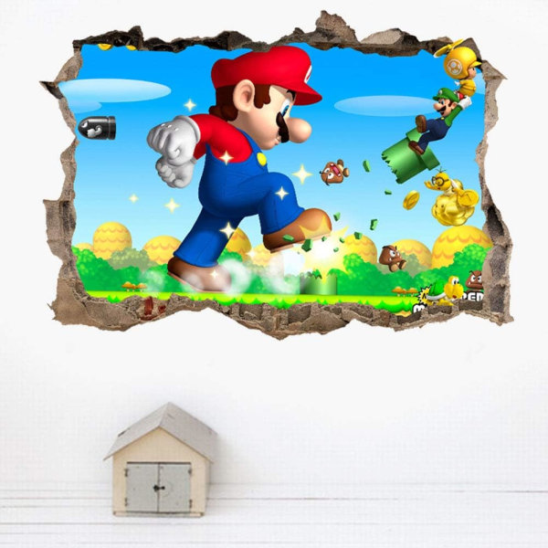 Super Mario veggklistremerke 3D Breakout veggklistremerke for barnerom stue veggdekor 15,7x23,6 tommer (Super Mario)