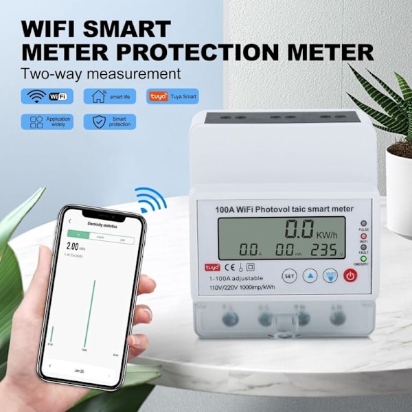 Intelligent energimätare WiFi 100a enfas 4p Tuya Smart Wifi Fotovoltaisk Energi Avtal Strömbrytare Timer Dubbelriktad Solenergi