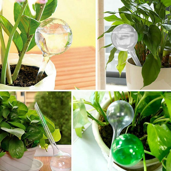 Sæt med 4 globusser (store) - Transparent automatisk vanding i plastik vandingskugle 8 cm i diameter system havevanding