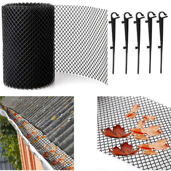 Plast tagrenderbeskyttelsesnet - 18 cm bredt x 8 m langt, forhindrer blade eller tilstopninger, tagrenderbeskyttelsesnet til nedløbsrør og afløb