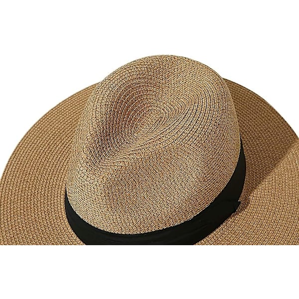 Dam och herr hatt brun halm Panama hatt sommar bred brätte solhatt anti-UV för strand resor solhatt