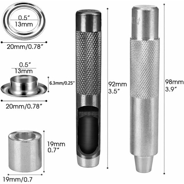 Ieuillets Kit, 100 öljetter set 12 mm öljetter, presenningsreparationskit, med 3 st grommet öljetter verktyg Kit för presenning, tyg, gardiner (guld),