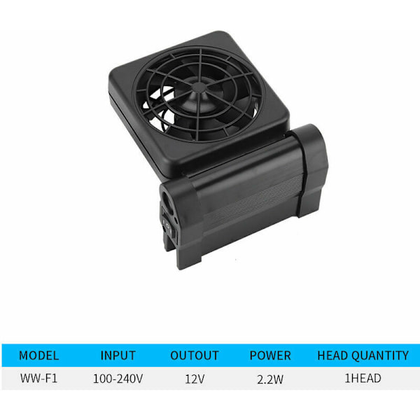 Mini akvariekøleventilator Akvakultur kølevæske med justerbar lufthastighed (WW-F1 One Head)