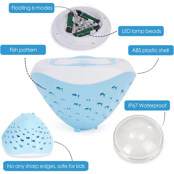 Liten fisk projeksjon badelys LED vanntett badekarlys svømmebassenglys vann flytende fisketank fontene dykkerlys