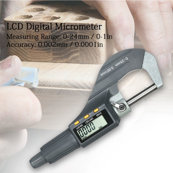 Digitaalinen mikrometri 0-25 mm Digitaalinen elektroninen ulkomikrometri 0,001 mm Korkean tarkkuuden syvyysmikrometri mikro-polvi