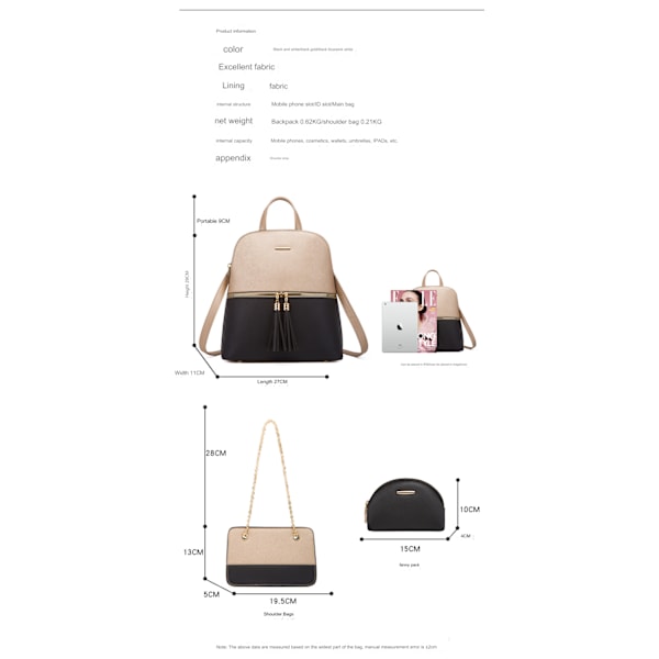 Fashion Dam Läder Ryggsäck Kvinnor Axelväska Crossbody Väska Set Läder Tote Väska Korthållare Present till Kvinnor(vit pulver)