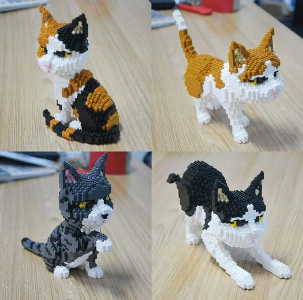 Kat der giver pote. Figur til samling med nanoblocks.