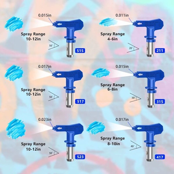 6 Stykker Airless Sprøjtedyse, Reversible Airless Sprøjtedyser, Airless Dyse til Højtryks Malerpistol (Type 211, 315, 417, 515, 517, 523)