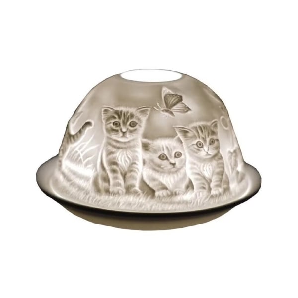 Porselen telys lysestake kuppel, kattunger design, for katteelskere, gaveeske Valentinsdagsgave