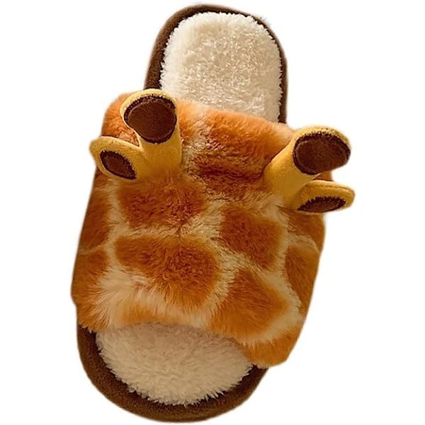 Leopard Slide Slippers til kvinder Giraffe Slippers til kvinder Vinter Varme Bomuld Hjemmesko Wloodland Sandal 7uk