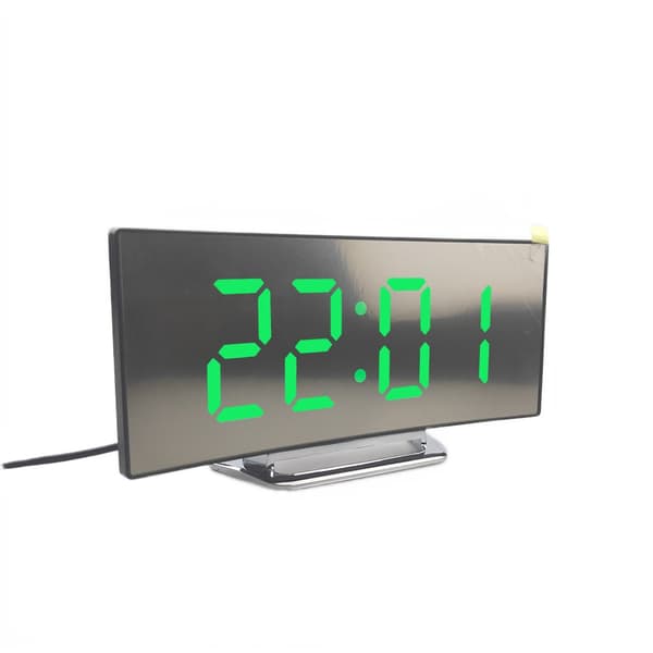 7-tums digital väckarklocka kurvad dimbar LED elektronisk (grön)