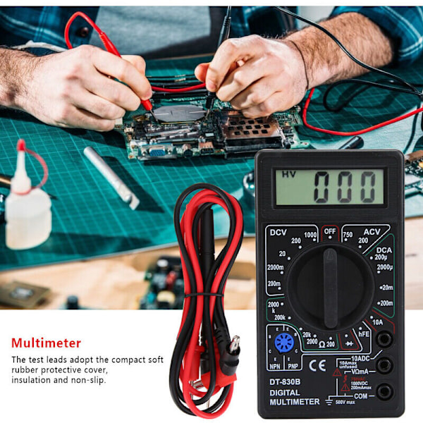 Digital Multimeter, DT-830B Multifunktionell Portabel LCD Digital Multimeter, Amperemeter Volt Ohm Tester Voltmeter Ohmmeter Meter