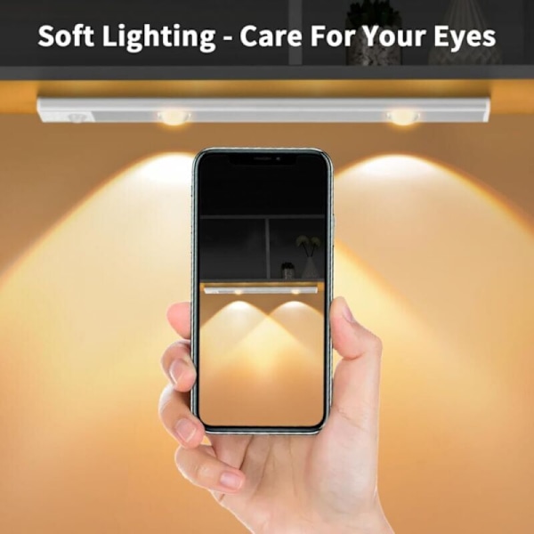 Skabslampe, 6000k Genopladelig LED-lampe med USB, Trådløs LED-køkkenlampe med bevægelsesdetektor, LED-belysning med magnetbånd til skabe/