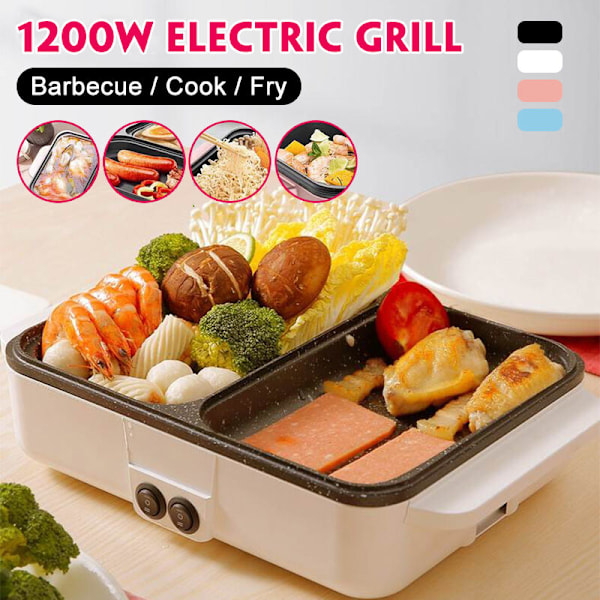 1 Multifunksjons 1400W Elektrisk Kokeapparat Hot Pot Grill Grillplate Hot Pot Egg Noodles Suppe Grillplate Non-Stick Grillpanne