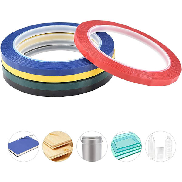 Whiteboard-tejp, grafisk diagramtejp, självhäftande, 5 olika färger, 6 mm x 66 m per rulle, 5-pack
