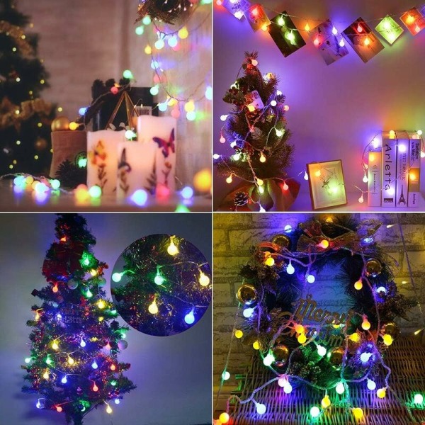 Flerfargede lyslenker, 50 LED julekulelys 8 moduser med timerfunksjon, vanntette LED-lyskjeder for innendørs og utendørs, soverom, Pa