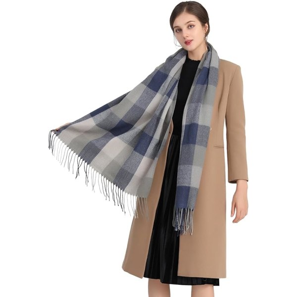 Dametørklæder Vinter Lang Blød Varmt Tartan Check Wraps Uld Spinding Kvast Sjal Stjalet Tørklæde