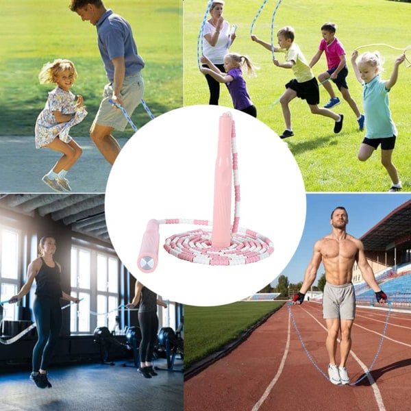 Hopprep med mjuka pärlor, justerbar längd, fitnesshopprep för barn och vuxna, rosa modell