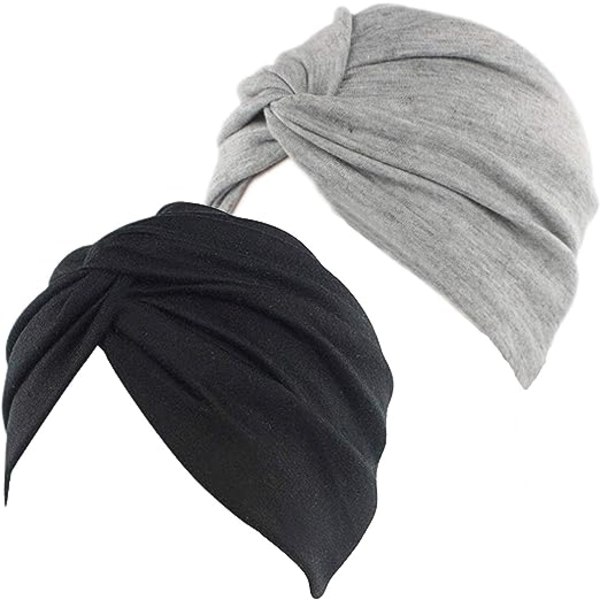 Svart+grå-2stk. Hijab-hatt for kvinner foran Cross Cotton Stretch Negh