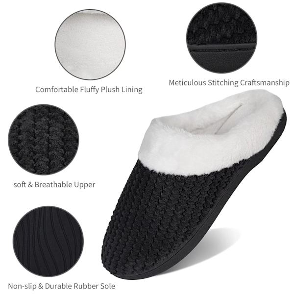 Tofflor Dam Varma Minnesskum Anti-Slip Hemskor Bekväma Bomullstofflor Hem Sovrumsskor Inomhus och Utomhus
