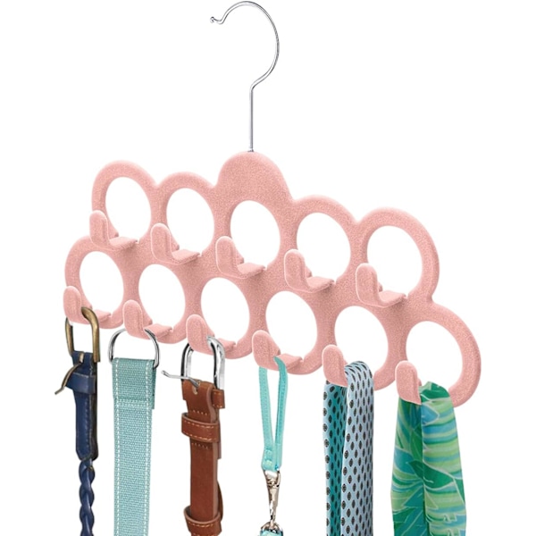Sammetshängare för halsdukar, halsduksorganisatör, flockad sammetsfinish, halsdukshållare med 11 öglor och krokar rosa, 2-pack