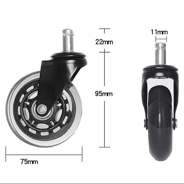 5 kpl toimistotuolin pyöriä, hiljaiset ja kestävät, nojatuolin vaihtorullat toimistoon tai kotiin 11x22mm 3 tuumaa