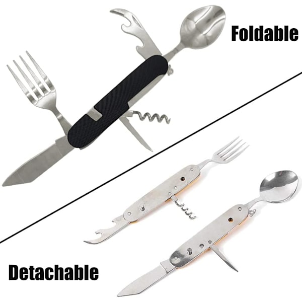 2-delars hopfällbar campingbestickset (gul + blå), rostfritt stål bärbar bestick 6 i 1 multiverktyg utomhus överlevnad resevandring bestickset D