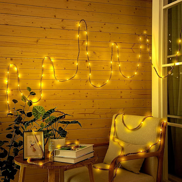 15m 200LEDs solcellelyskjede, 150cm IP65 sisalstjernelampe, hagelys med 200 LED - varmt hvitt 3200k, for utendørs hage terrasse balkong