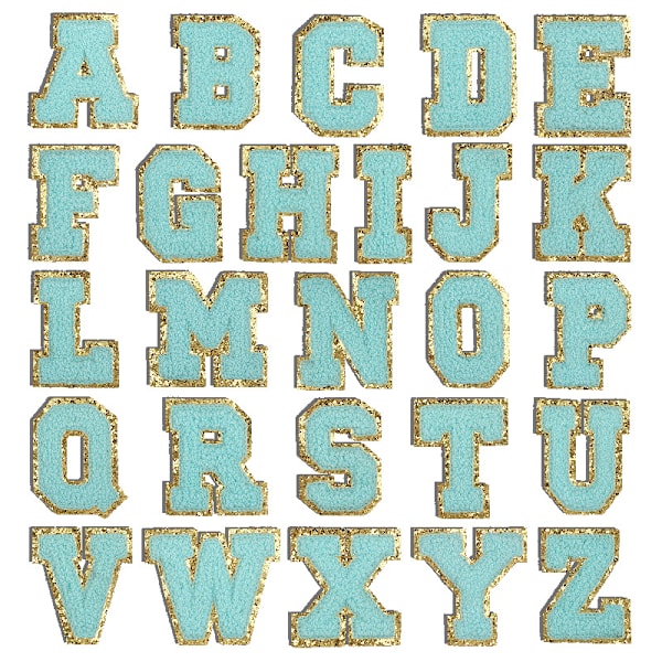Bogstaver Patches til Tøj, Varsity Chenille Engelsk Bogstav A-Z Stryge på Alfabet Syning Reparation Patches Applikation Tøj Badges (Blå A-Z)