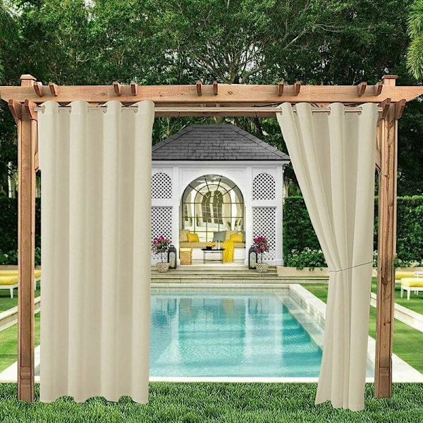 Vanntette utendørsgardiner, termisk isolerende blendingsgardin for pergola, utendørs hageskur, lysthus, terrasseveranda (132213 cm, beige)