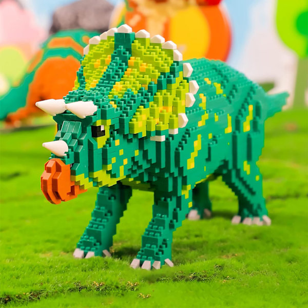 Miniature Building Block Dinosaur Set, DIY Mini 3D Construction Toy Building Blocks, 1737 Pieces KLJM-06 (Triceratops)