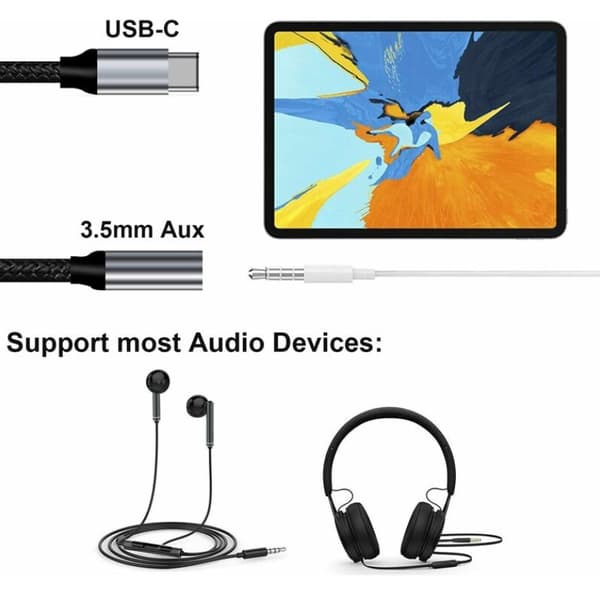 USB C til 3,5 mm jackstik, USB C 3,5 mm adapter, USB C aux-adapter, USB C til 3,5 mm AUX-lydadapter, USB C-hovedtelefonadapter i