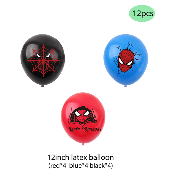 12 Pack Spider Super Hero Birthday Balloons, Super Hero Party Fav