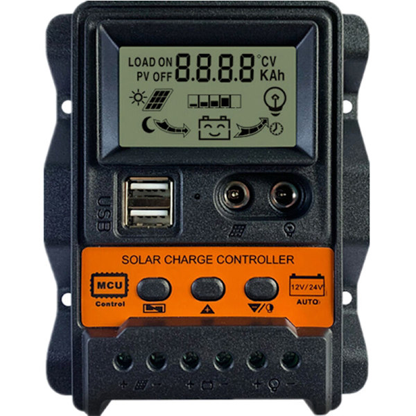 Solar opladningscontroller 30A Solpanel batteriregulator med dobbelt USB 5V 12V/24V PWM PWM Justerbar LCD Automatisk Parameter