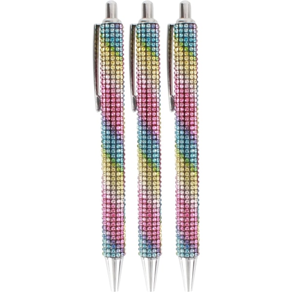 3 glitrende diamant-krystalpenne (farvede) metalkuglepenne pe