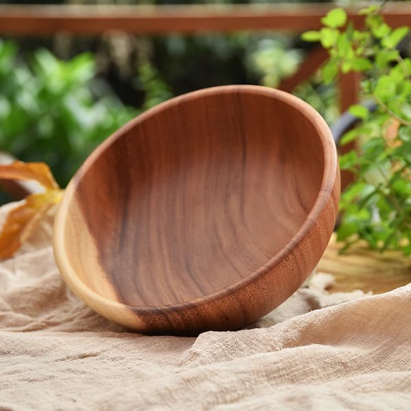 Håndskåret teak miniature dekorative rund skål (10 cm diameter)