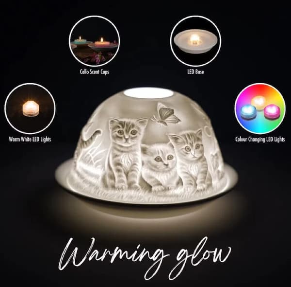 Porslinsljusstake Dome, kattungedesign, för kattälskare, presentförpackning Alla hjärtans dag-present
