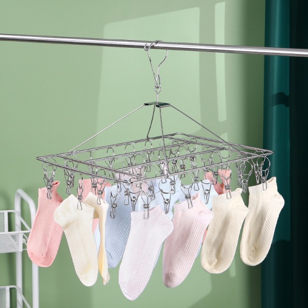 Sock torkställ, lämplig för underkläder, strumpor och små klädesplagg, rostfritt torkställ 36 klämmor