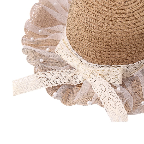 Liten flicka halmhatt UPF 50 Barn Sommar Strand Packable Strandhattar Toddler Flickor Söta Floppy Bowknot Hinkhattar