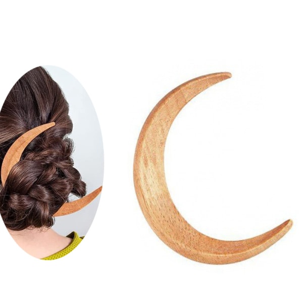 Raakapuu väri-puu kampaus Moon Crescent Moon Hair Fork Hairpi