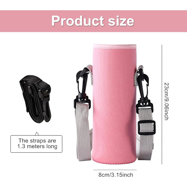 (Sort, Pink) 2-delt vandpose, 8 x 23 cm stor flaskeholder med justerbar skulderrem, egnet til sport, vandreture, cykling, rejser, skole.